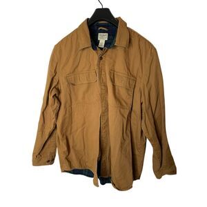 L.L. Bean flannel lined canvas shirt jacket tan brown size large regular